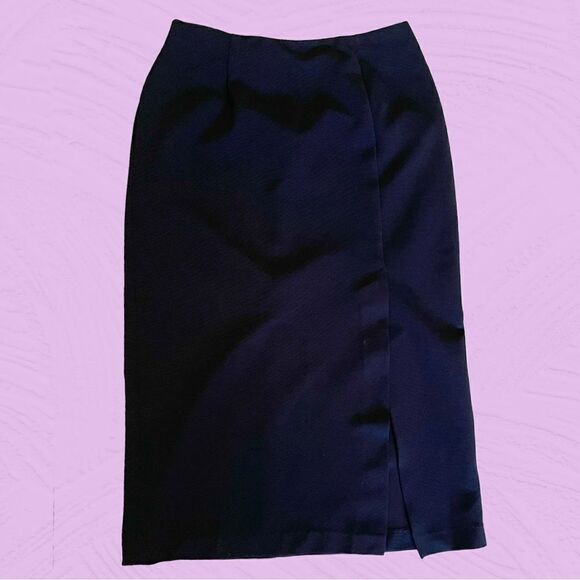 Vintage 90s ribbed midi black skirt with slit - Picture 8 of 10